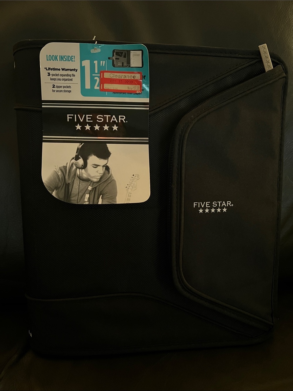 Five Star Black Organizer Binder with Front Pocket